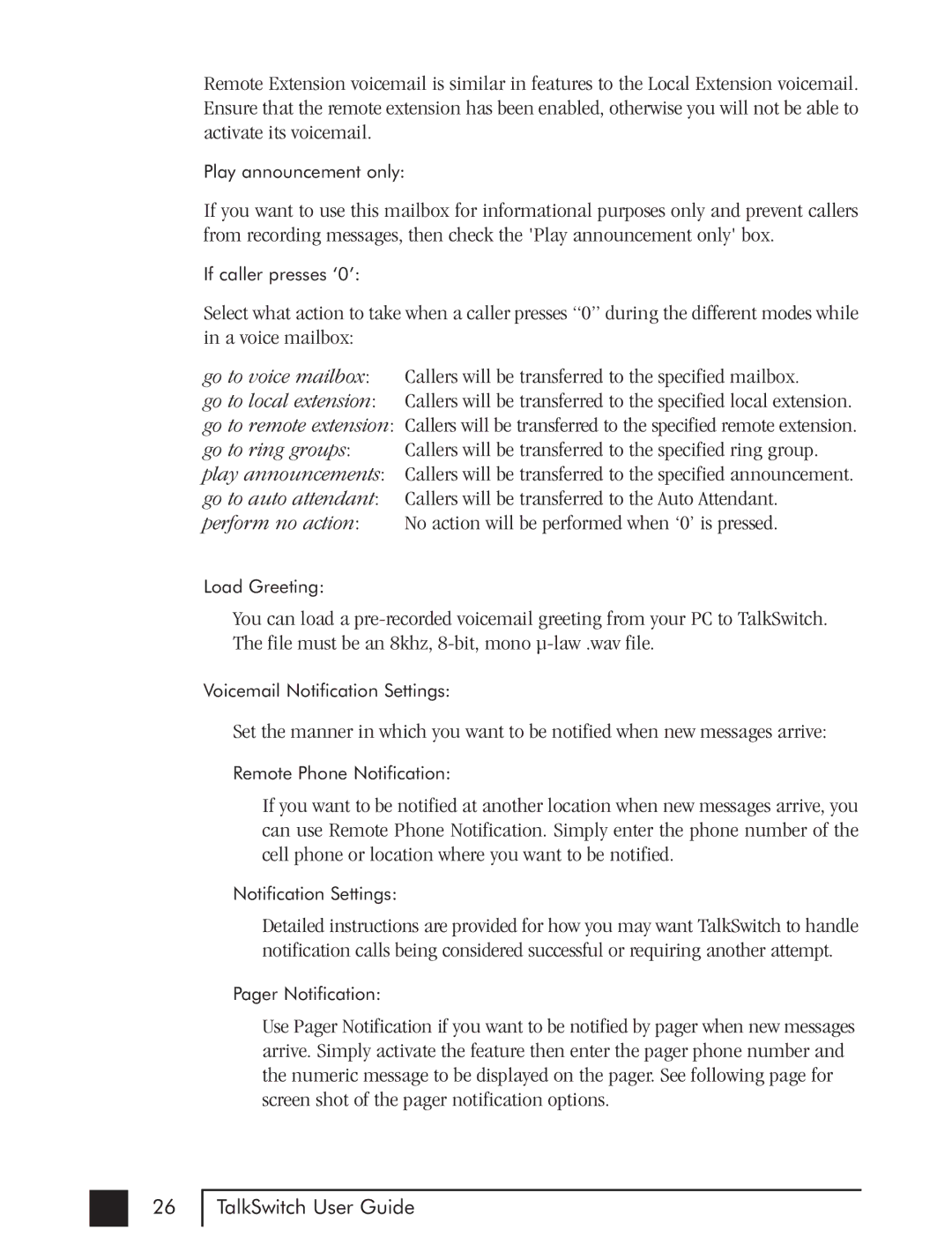 Talkswitch CTTS001021001 manual If caller presses ‘0’ 