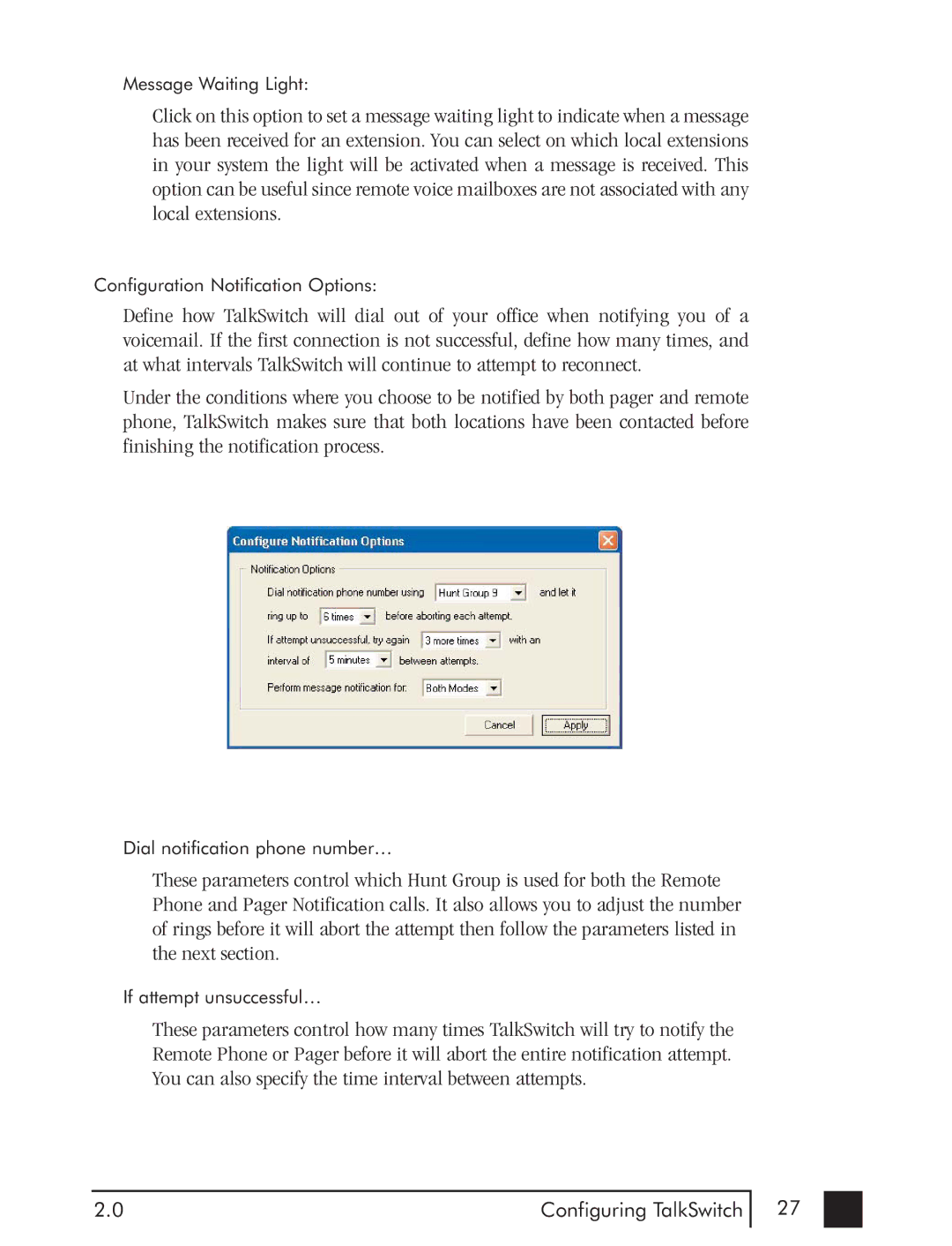 Talkswitch CTTS001021001 manual Message Waiting Light 