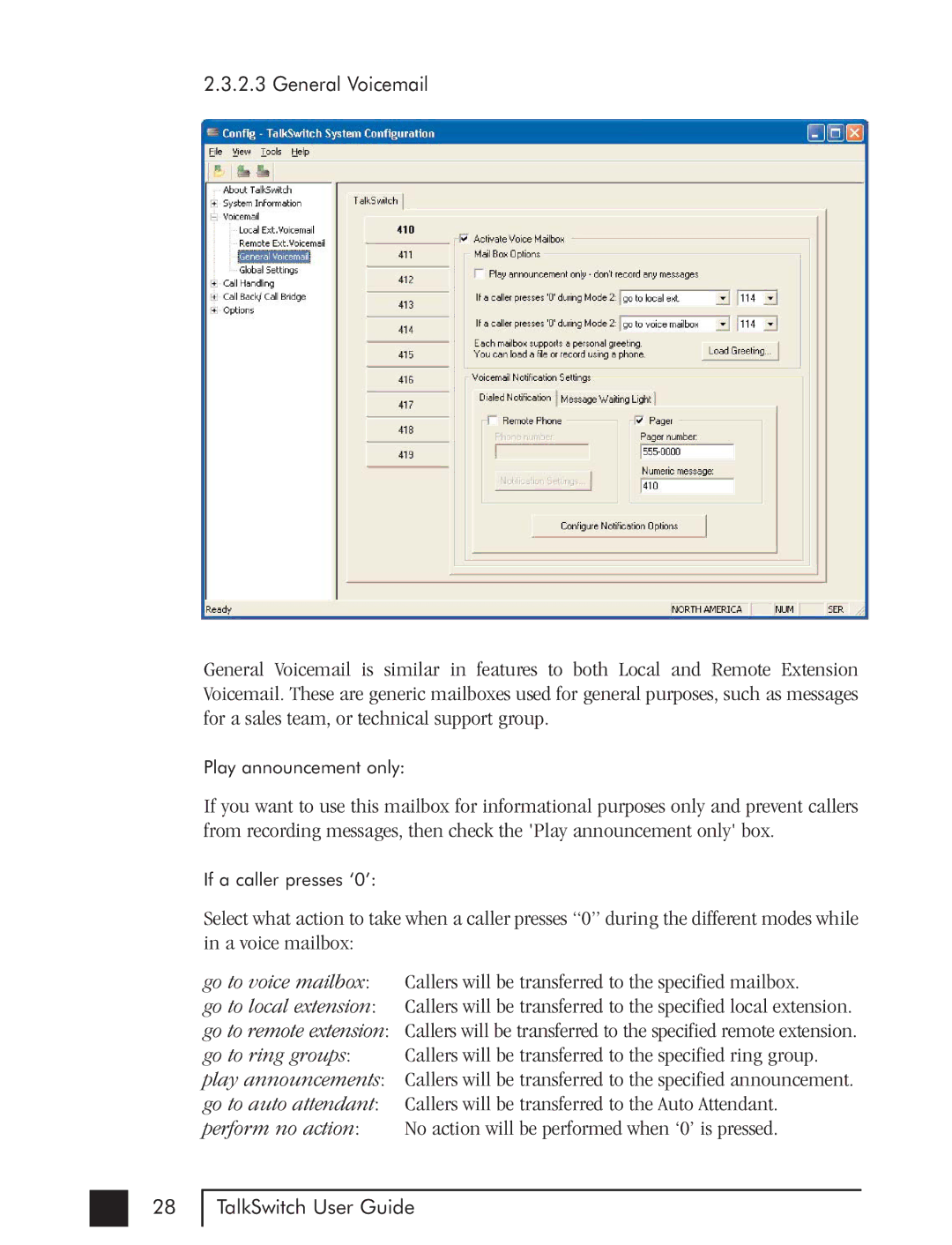 Talkswitch CTTS001021001 manual General Voicemail 