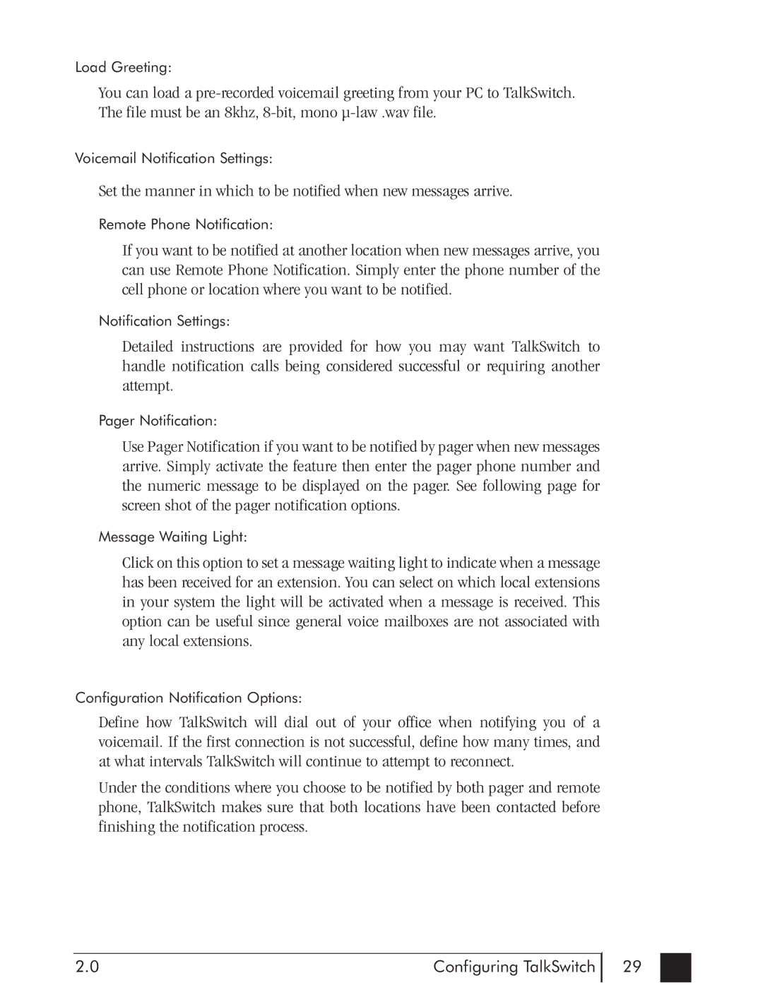 Talkswitch CTTS001021001 manual Load Greeting 