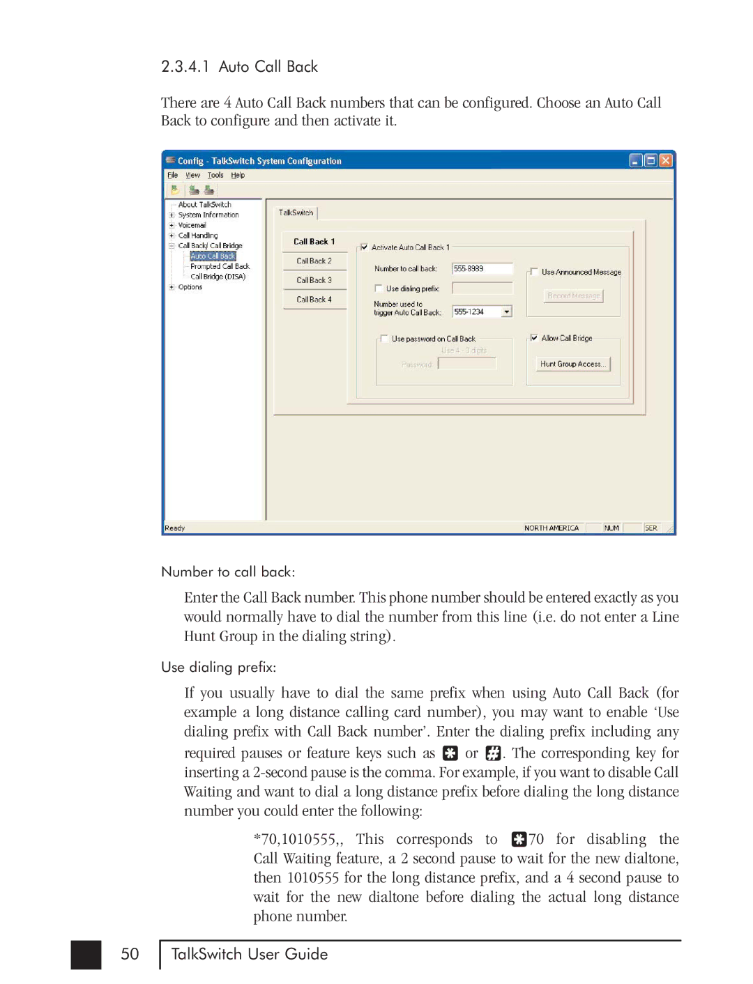 Talkswitch CTTS001021001 manual Auto Call Back 