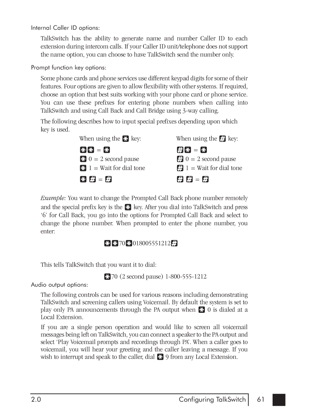 Talkswitch CTTS001021001 manual Internal Caller ID options 