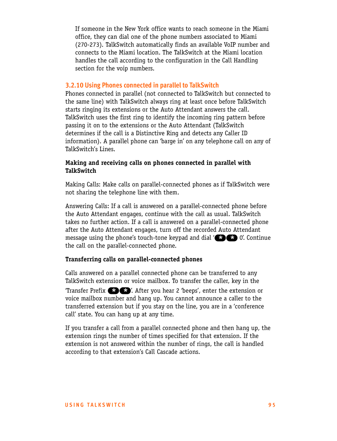 Talkswitch CT.TS005.001101.UK manual Using Phones connected in parallel to TalkSwitch 