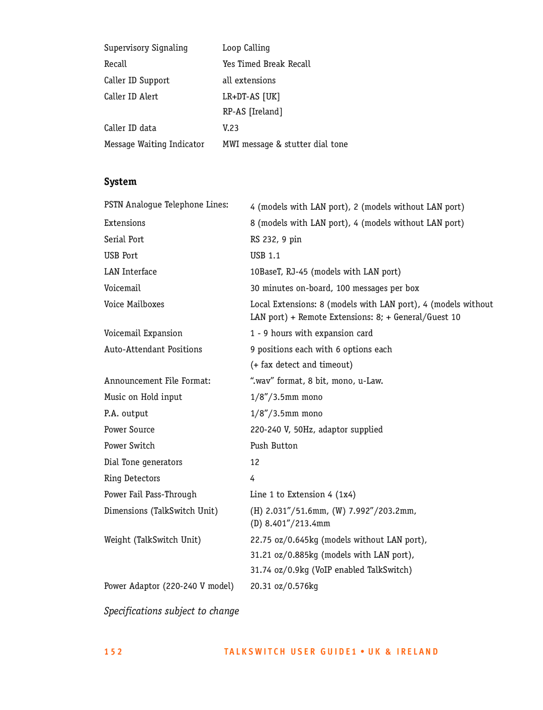 Talkswitch CT.TS005.001101.UK manual System 