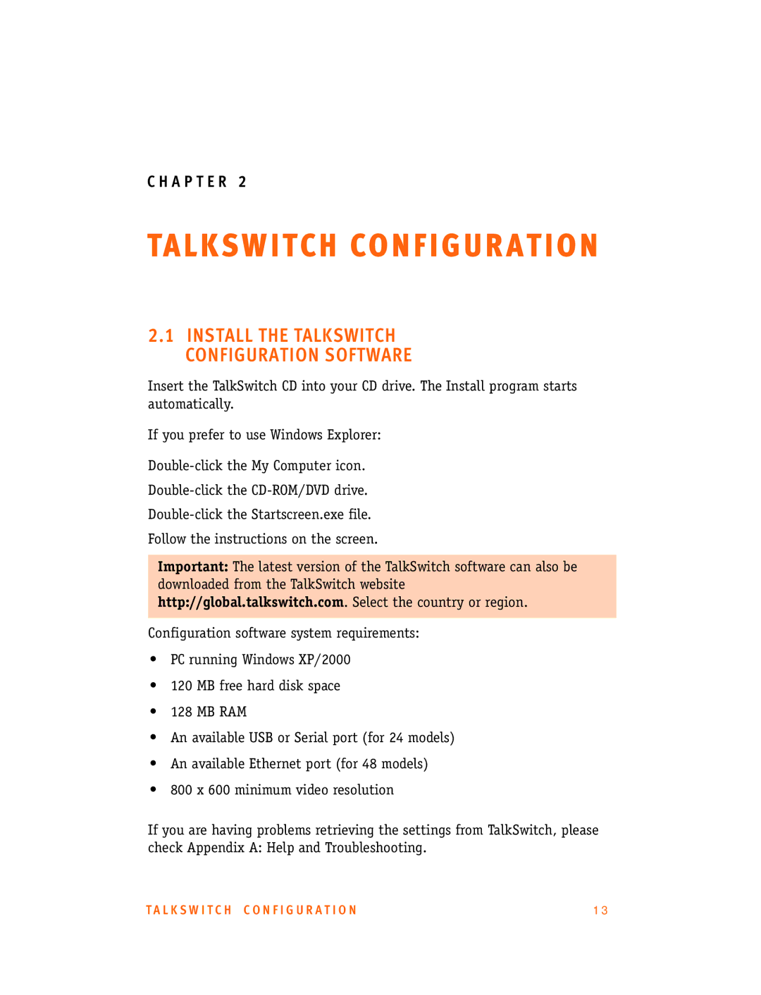 Talkswitch CT.TS005.001101.UK manual TA L K S W I T C H CO N F I G U R a T I O N 