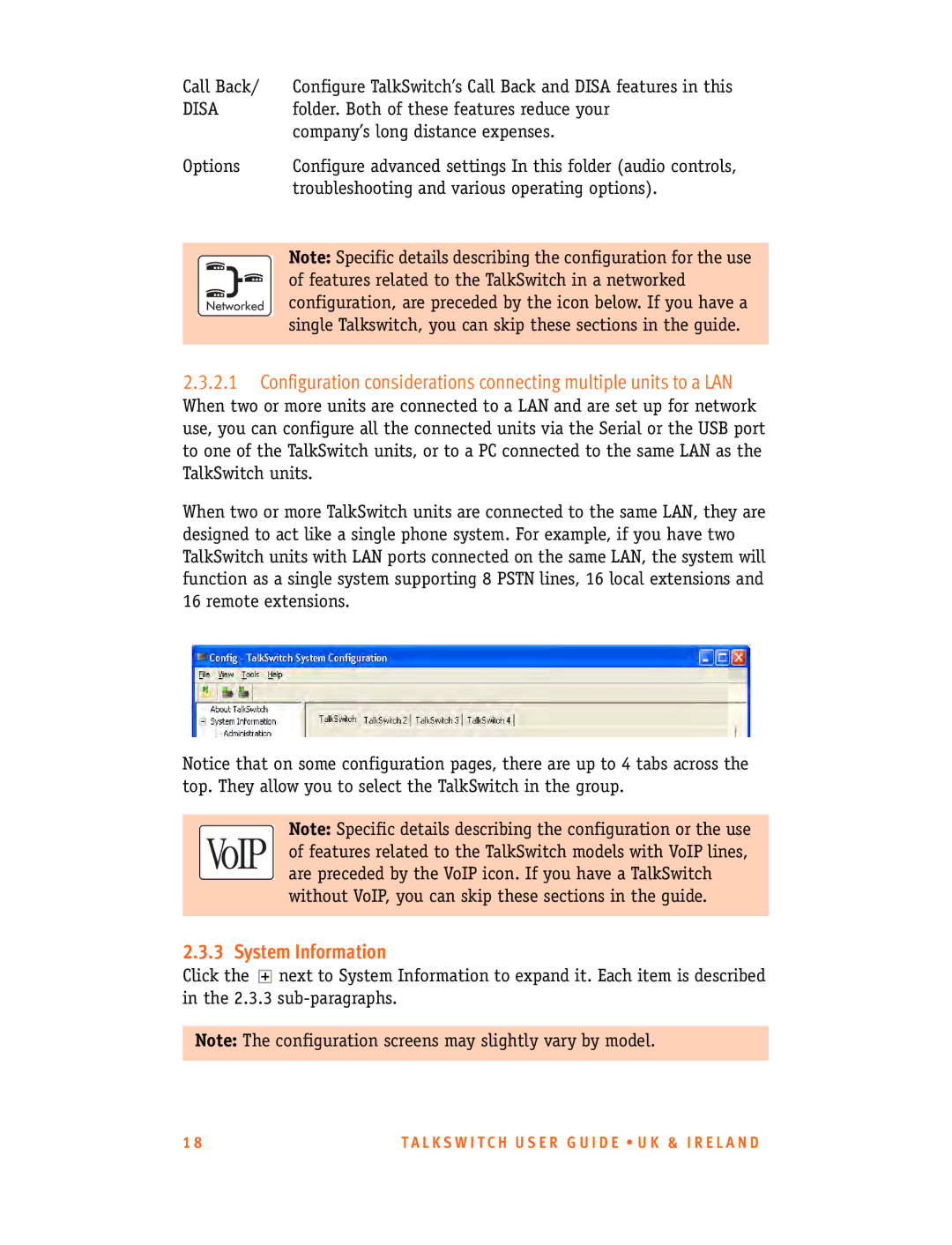 Talkswitch CT.TS005.001101.UK manual System Information, Disa 