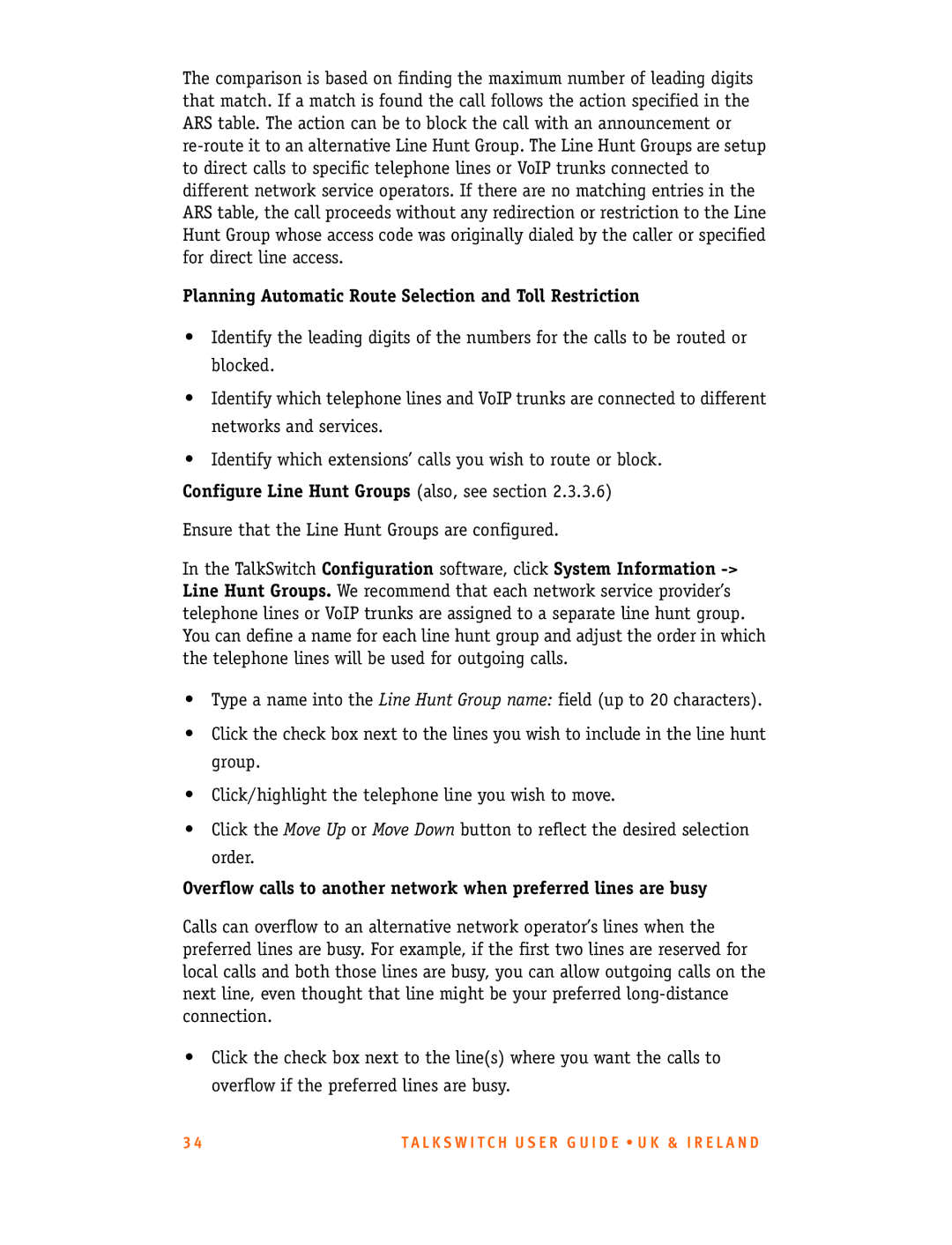 Talkswitch CT.TS005.001101.UK manual Planning Automatic Route Selection and Toll Restriction 