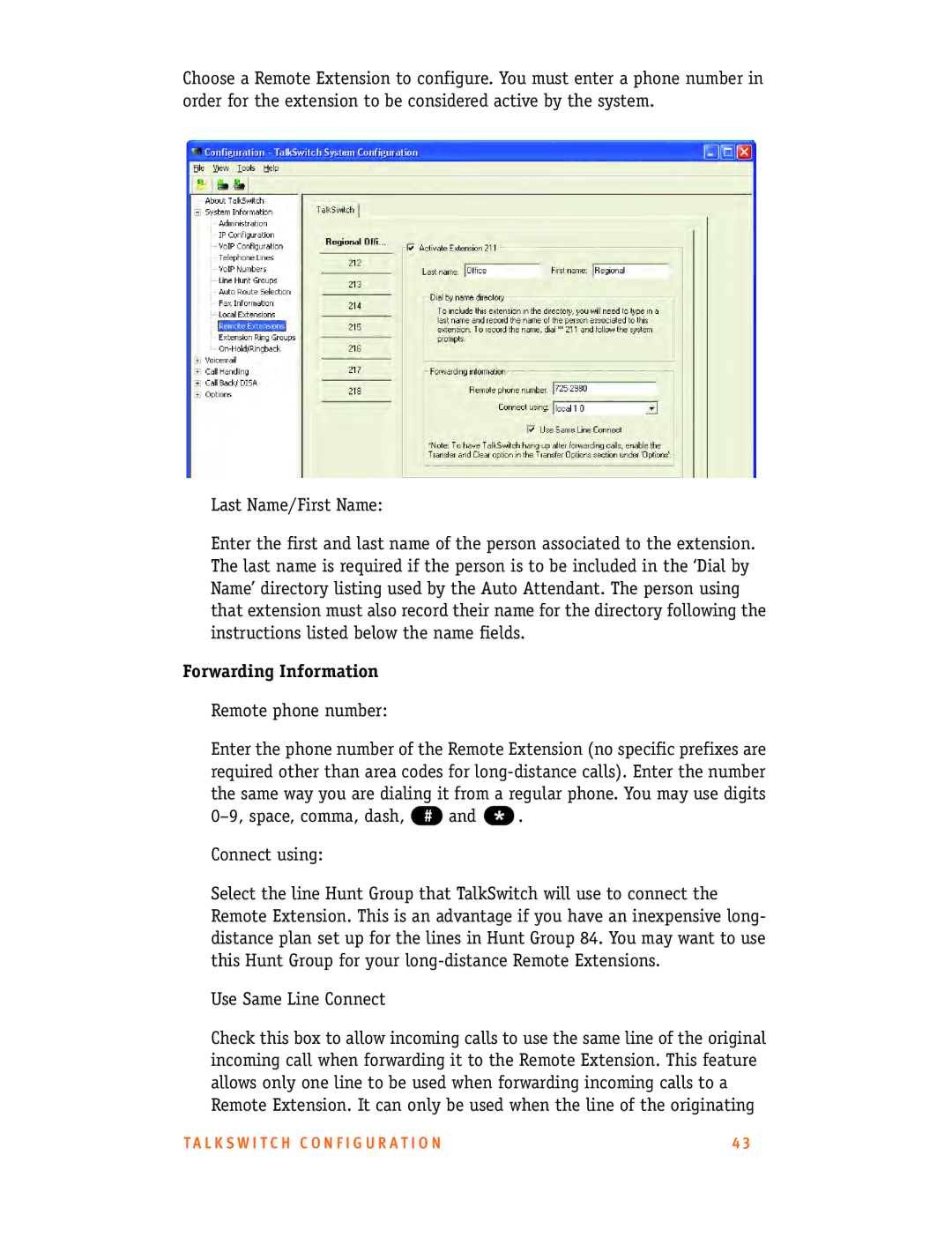 Talkswitch CT.TS005.001101.UK manual Forwarding Information 