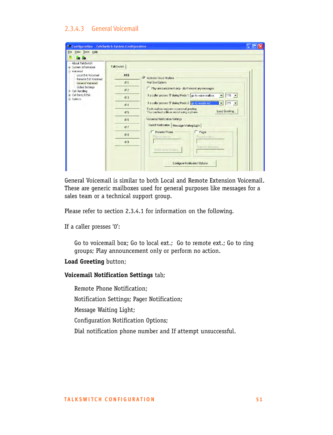 Talkswitch CT.TS005.001101.UK manual General Voicemail 