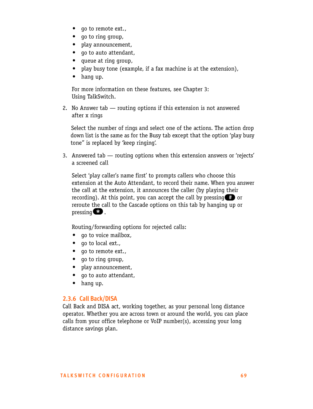 Talkswitch CT.TS005.001101.UK manual Call Back/DISA 