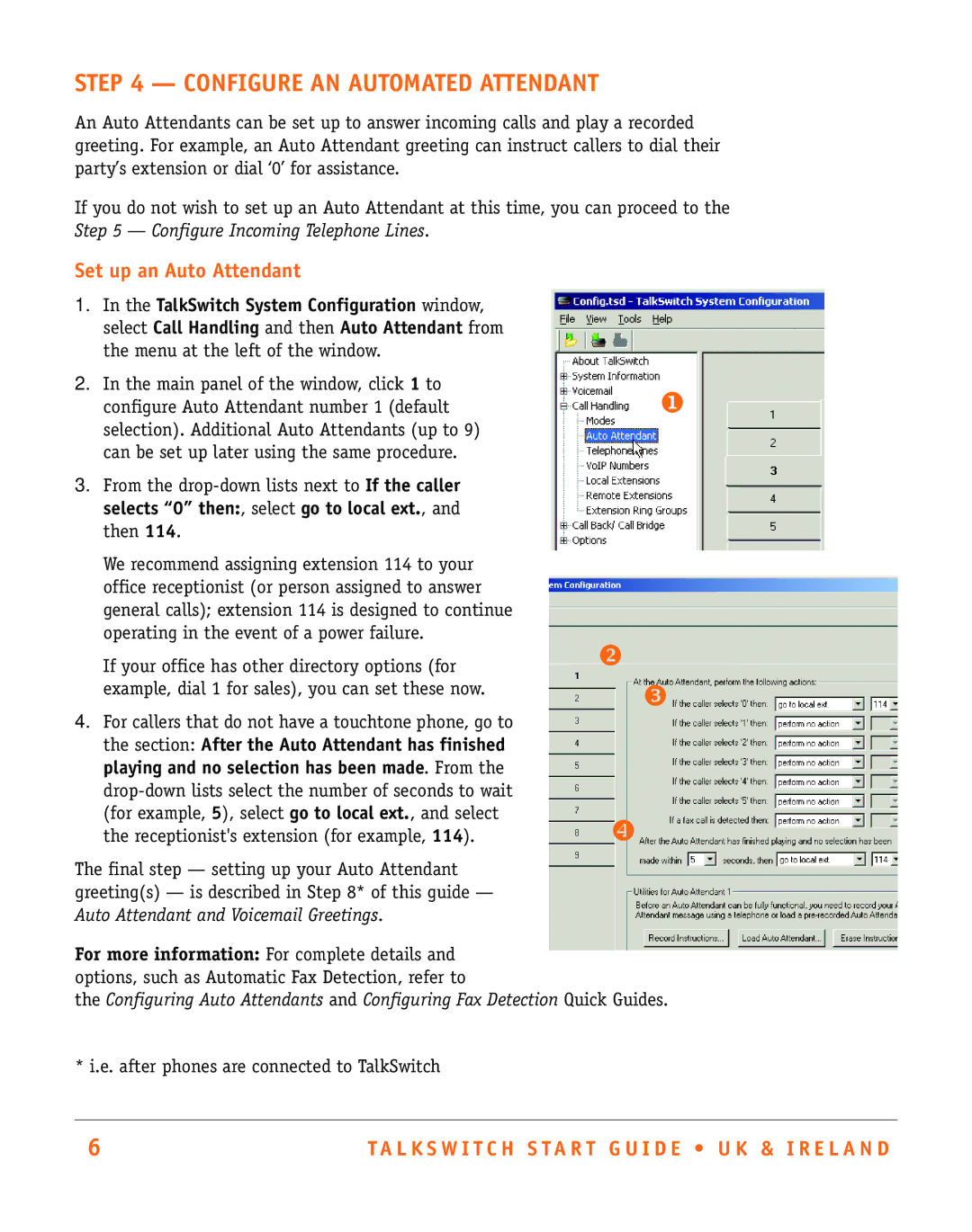 Talkswitch CT.TS005.002501.UK manual Configure AN Automated Attendant, Set up an Auto Attendant 