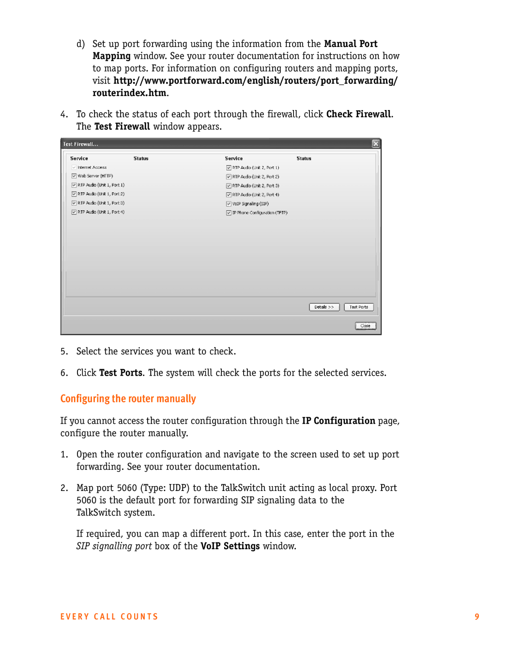 Talkswitch CT.TS005.002606 Configuring the router manually 