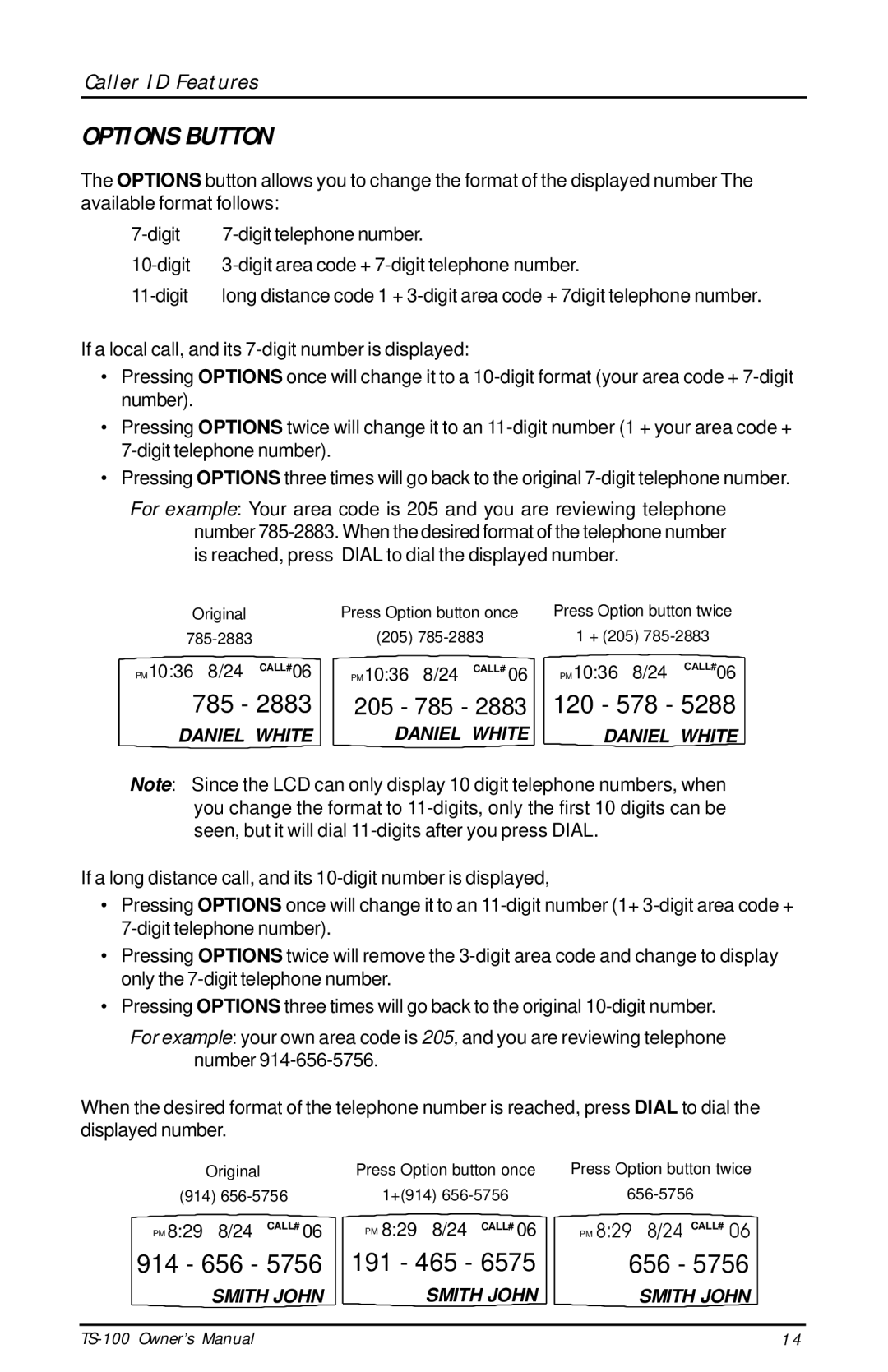 Talkswitch TS-100 instruction manual Options Button, 785 