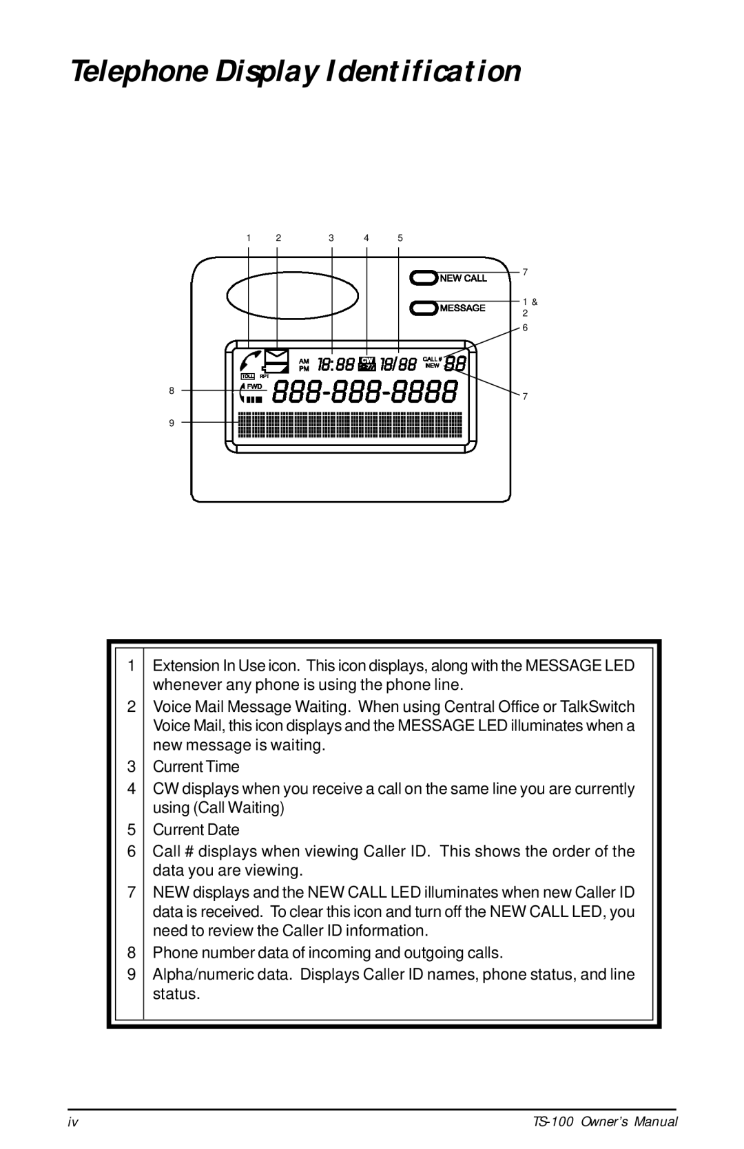 Talkswitch TS-100 instruction manual Telephone Display Identification 