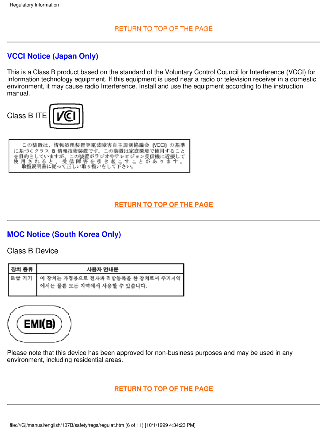 Tally Genicom 107B user manual Vcci Notice Japan Only, MOC Notice South Korea Only 