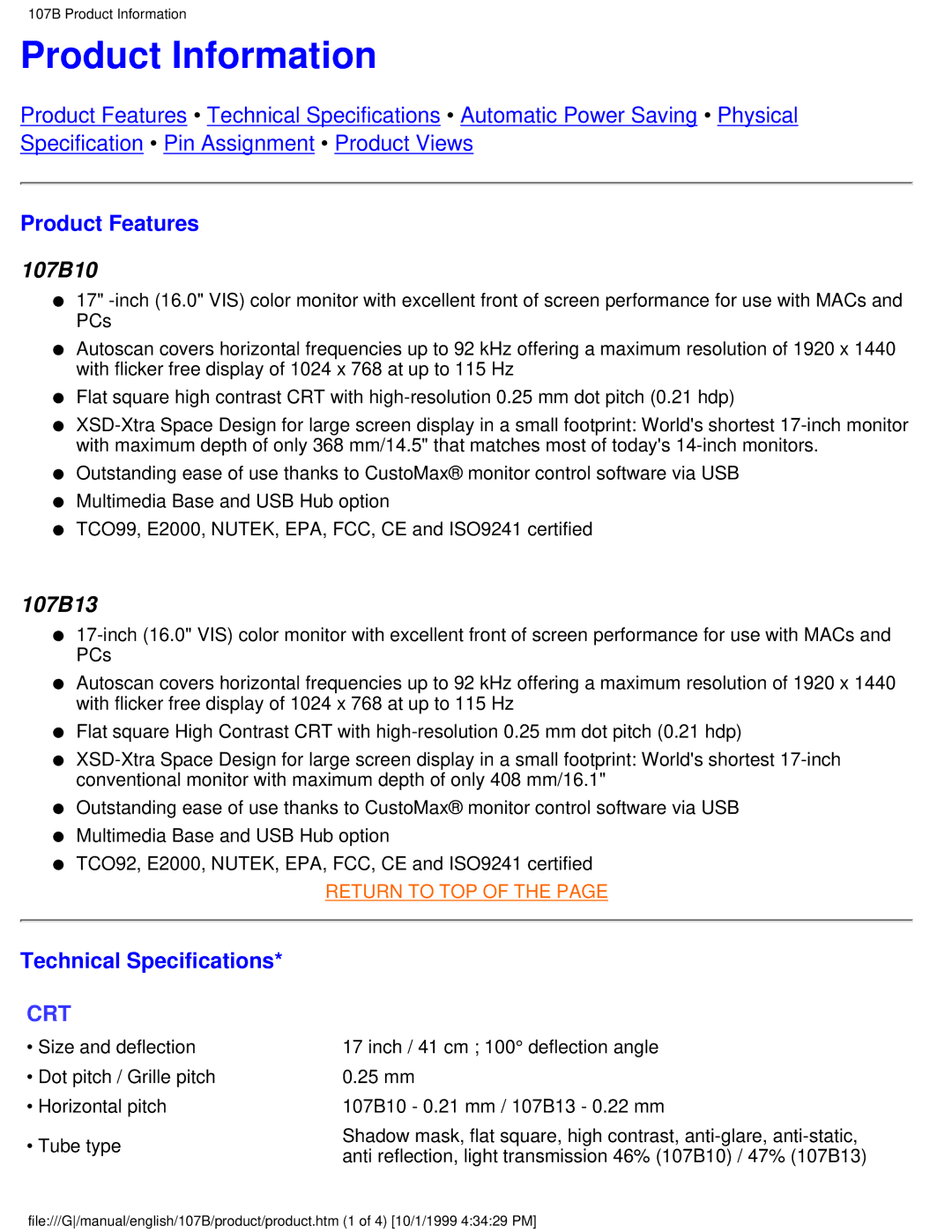 Tally Genicom 107B user manual Product Information, Product Features, Technical Specifications 