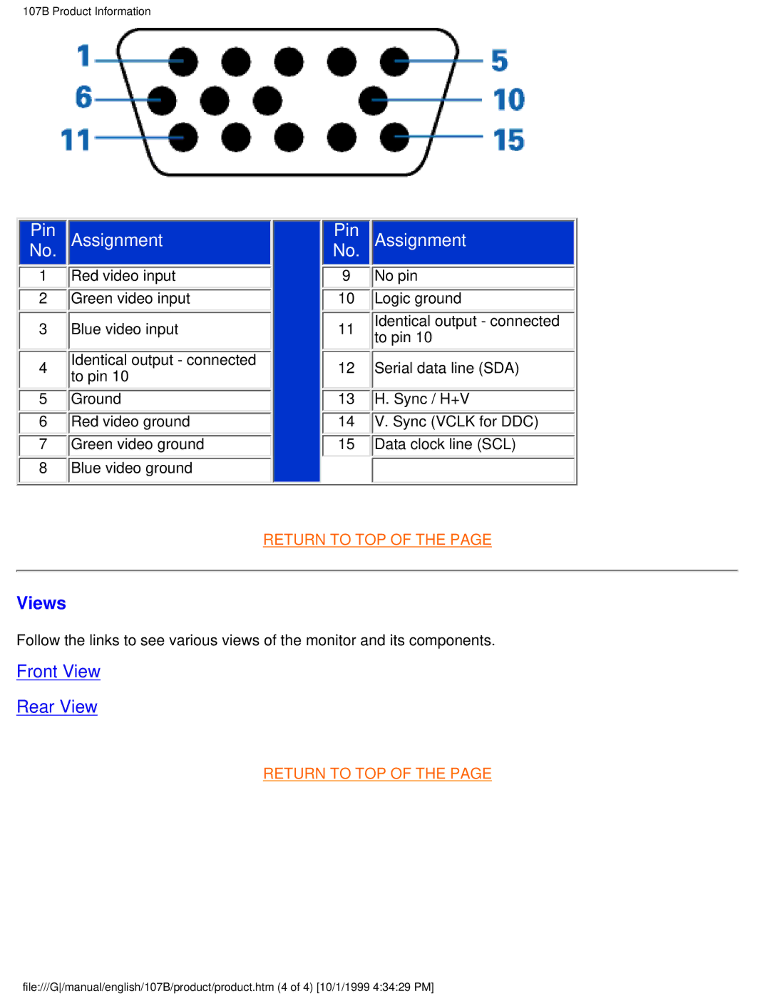 Tally Genicom 107B user manual NoPin. Assignment, Views 