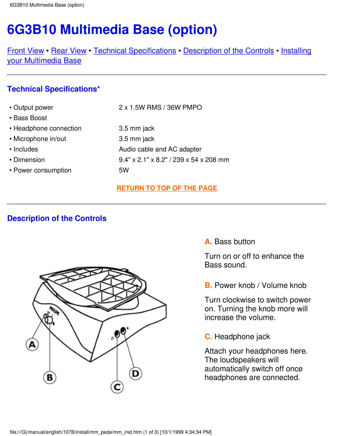 Tally Genicom 107B user manual 6G3B10 Multimedia Base option, Description of the Controls 