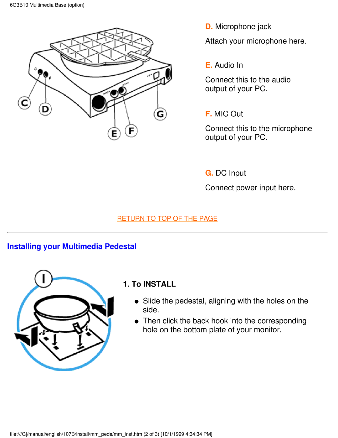 Tally Genicom 107B user manual Installing your Multimedia Pedestal, To Install 