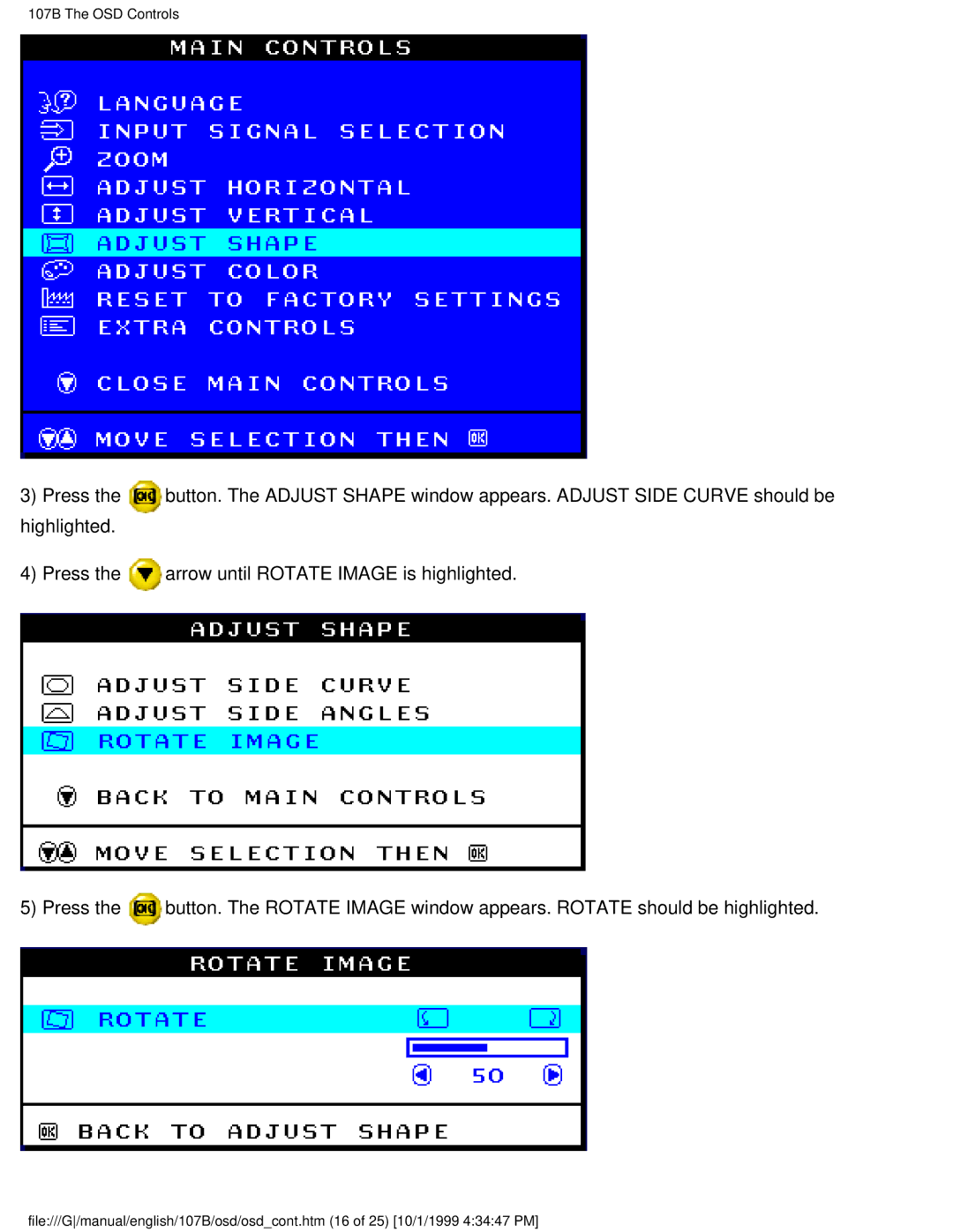 Tally Genicom user manual 107B The OSD Controls 