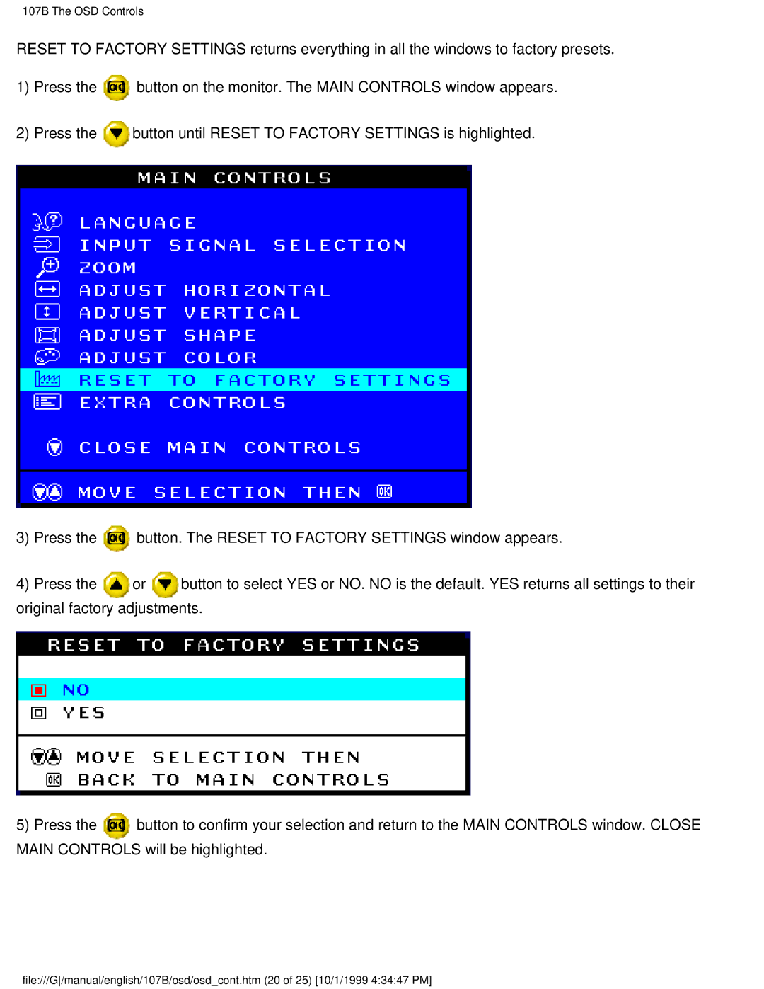 Tally Genicom user manual 107B The OSD Controls 