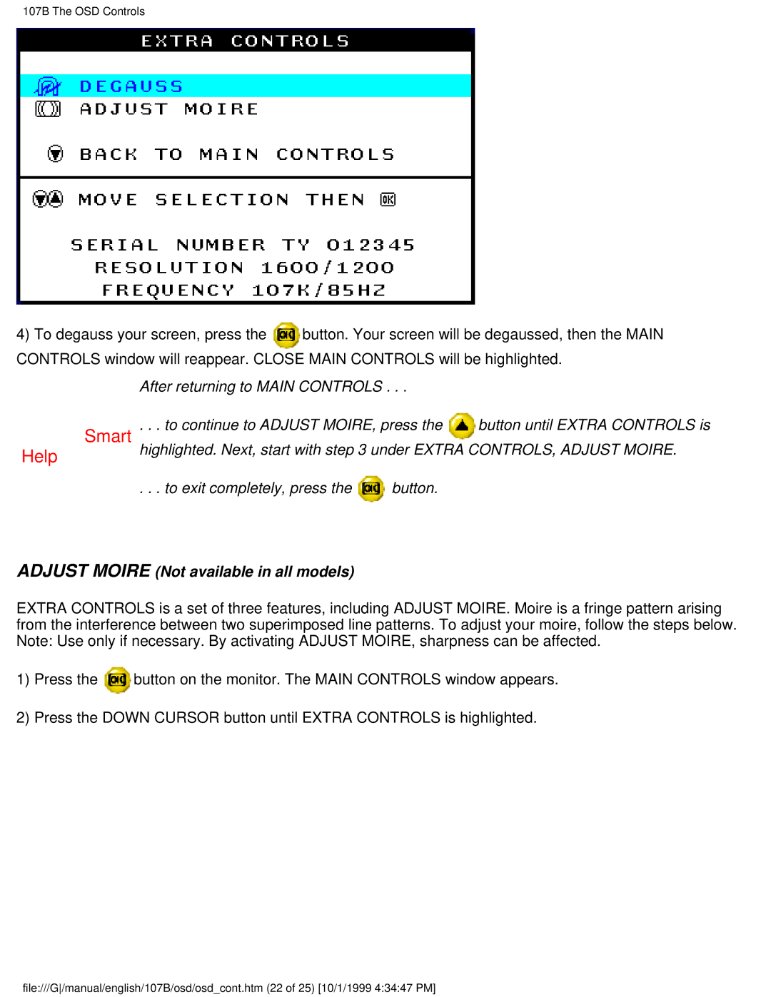 Tally Genicom 107B user manual Adjust Moire Not available in all models 