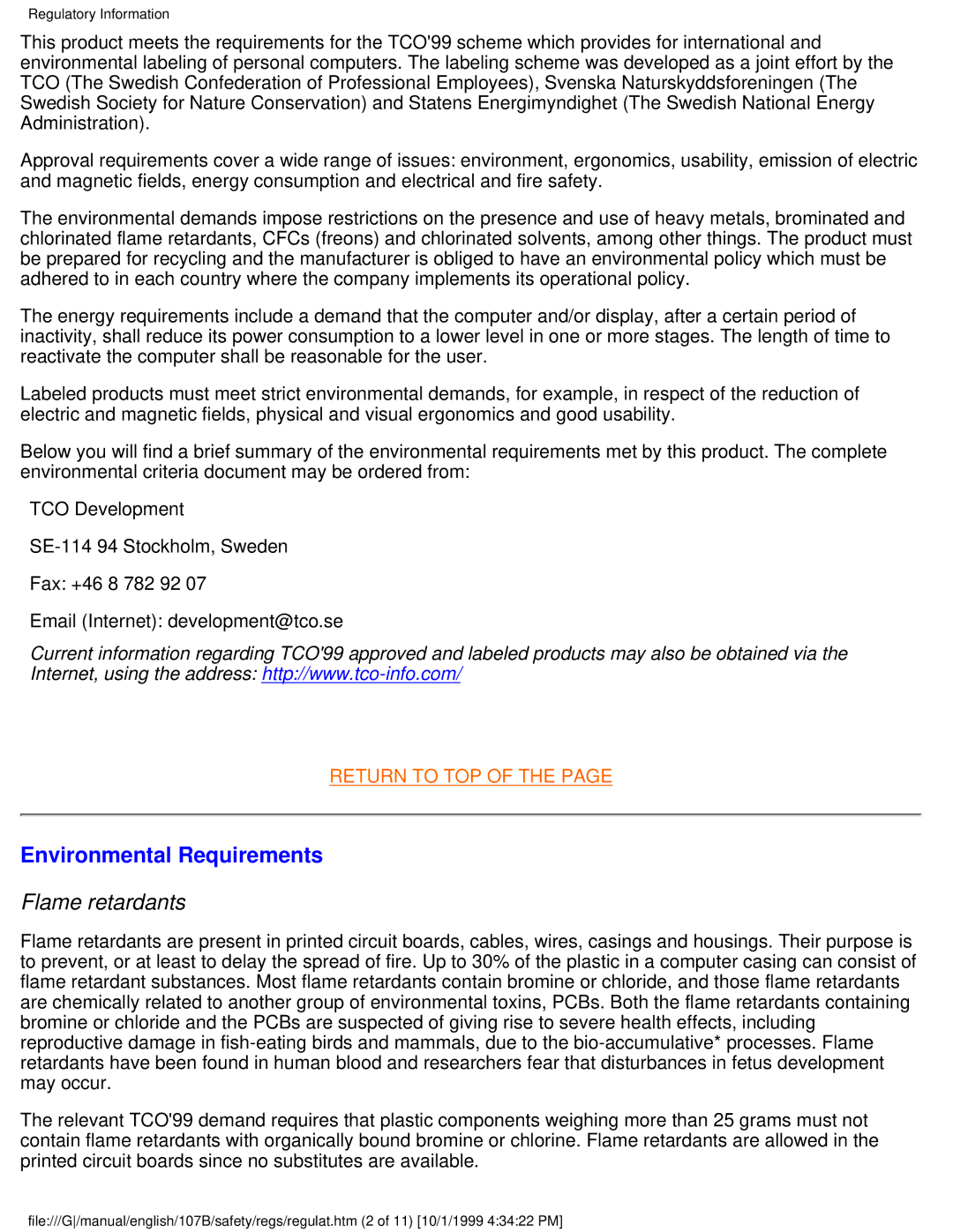 Tally Genicom 107B user manual Environmental Requirements, Flame retardants 