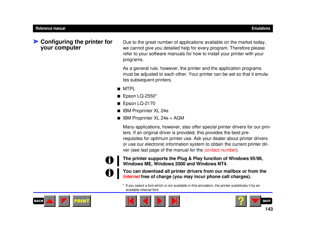 Tally Genicom 2150, 2250 manual Configuring the printer for your computer, 143 