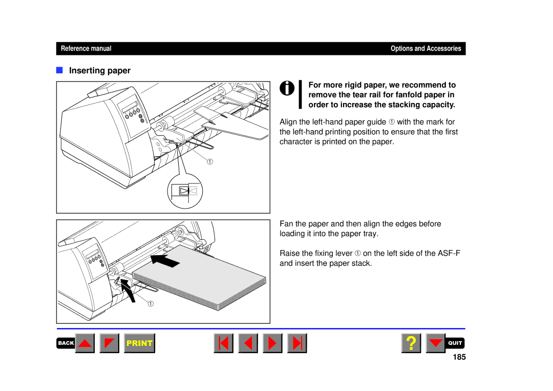 Tally Genicom 2150, 2250 manual Inserting paper, 185 