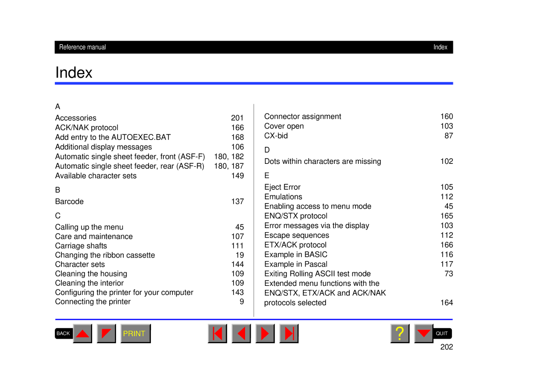 Tally Genicom 2250, 2150 manual Index, 202 