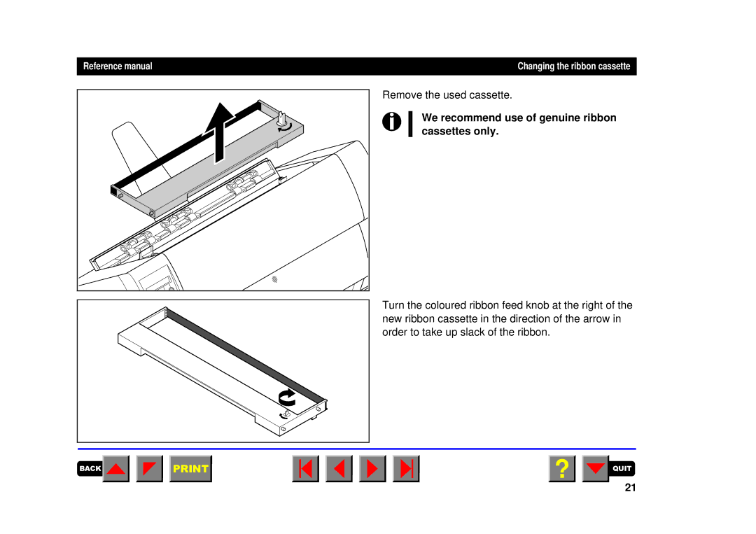 Tally Genicom 2150, 2250 manual We recommend use of genuine ribbon cassettes only 