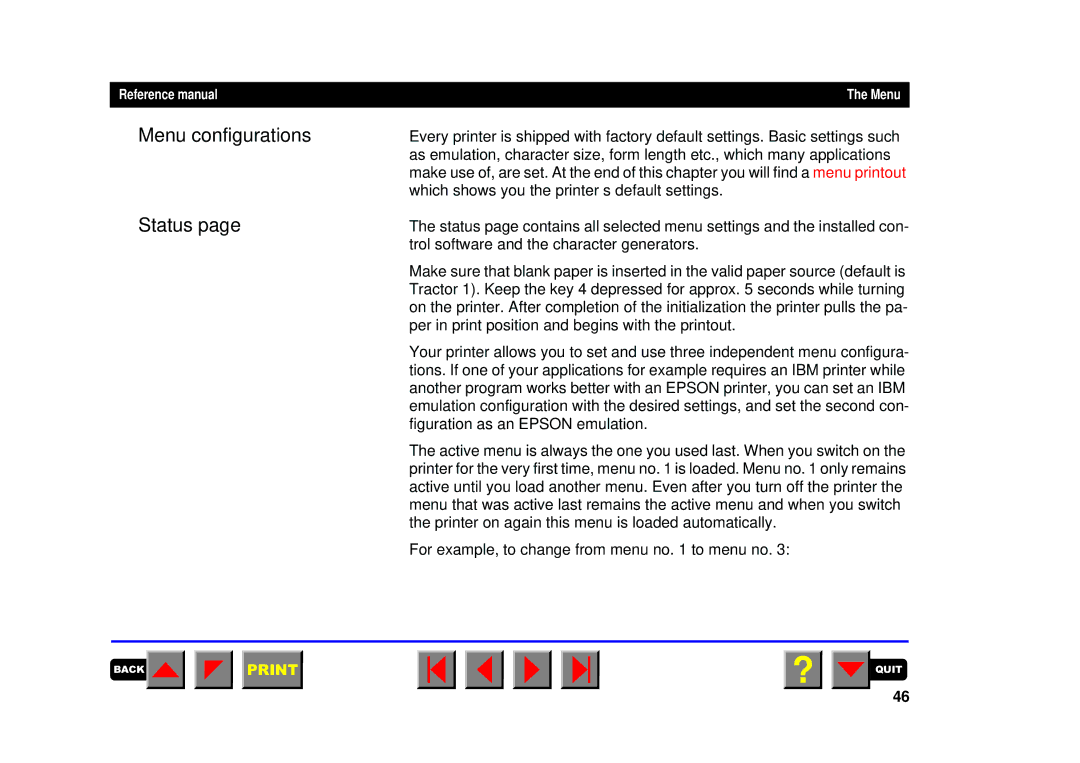 Tally Genicom 2250, 2150 manual Menu configurations Status 