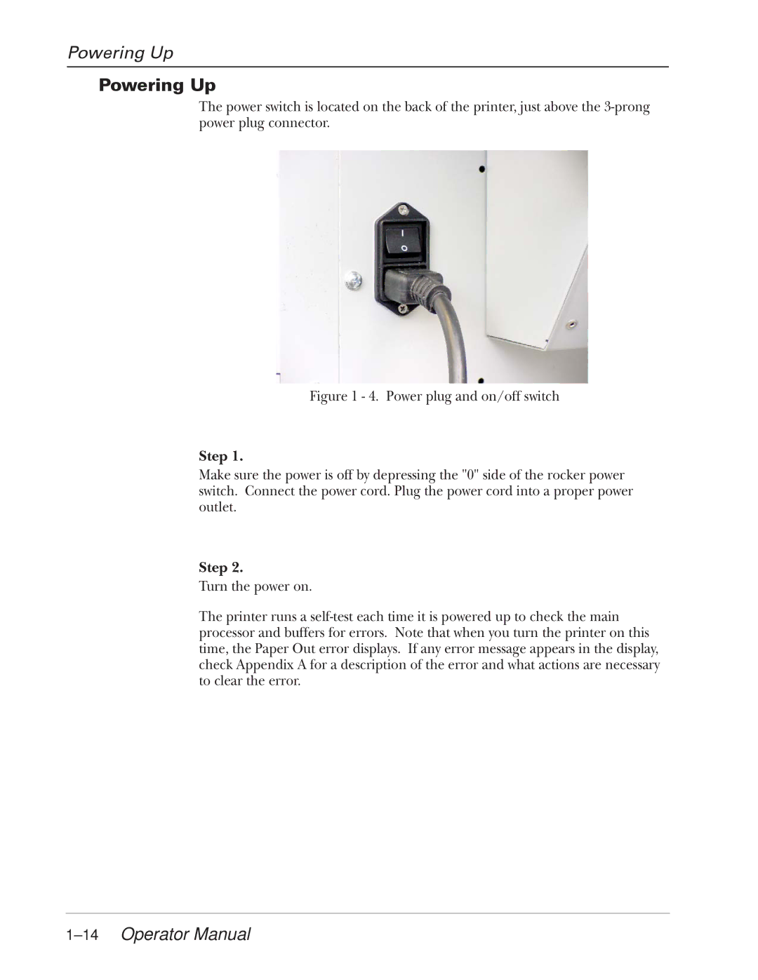 Tally Genicom 2900 manual Powering Up, 14Operator Manual 