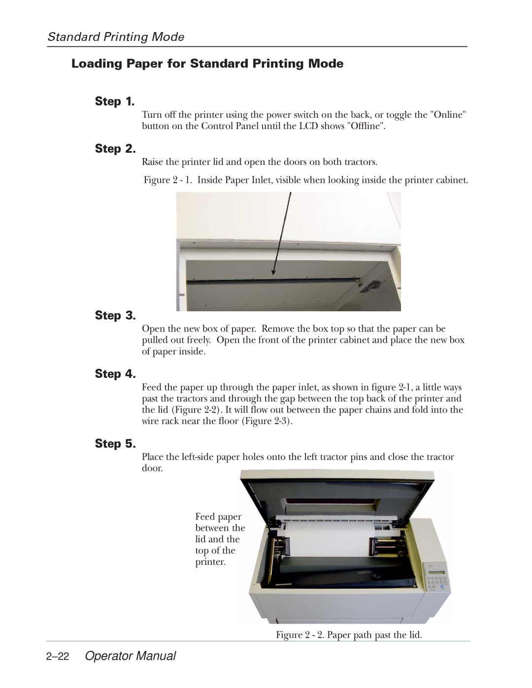 Tally Genicom 2900 manual Loading Paper for Standard Printing Mode Step, 22Operator Manual 