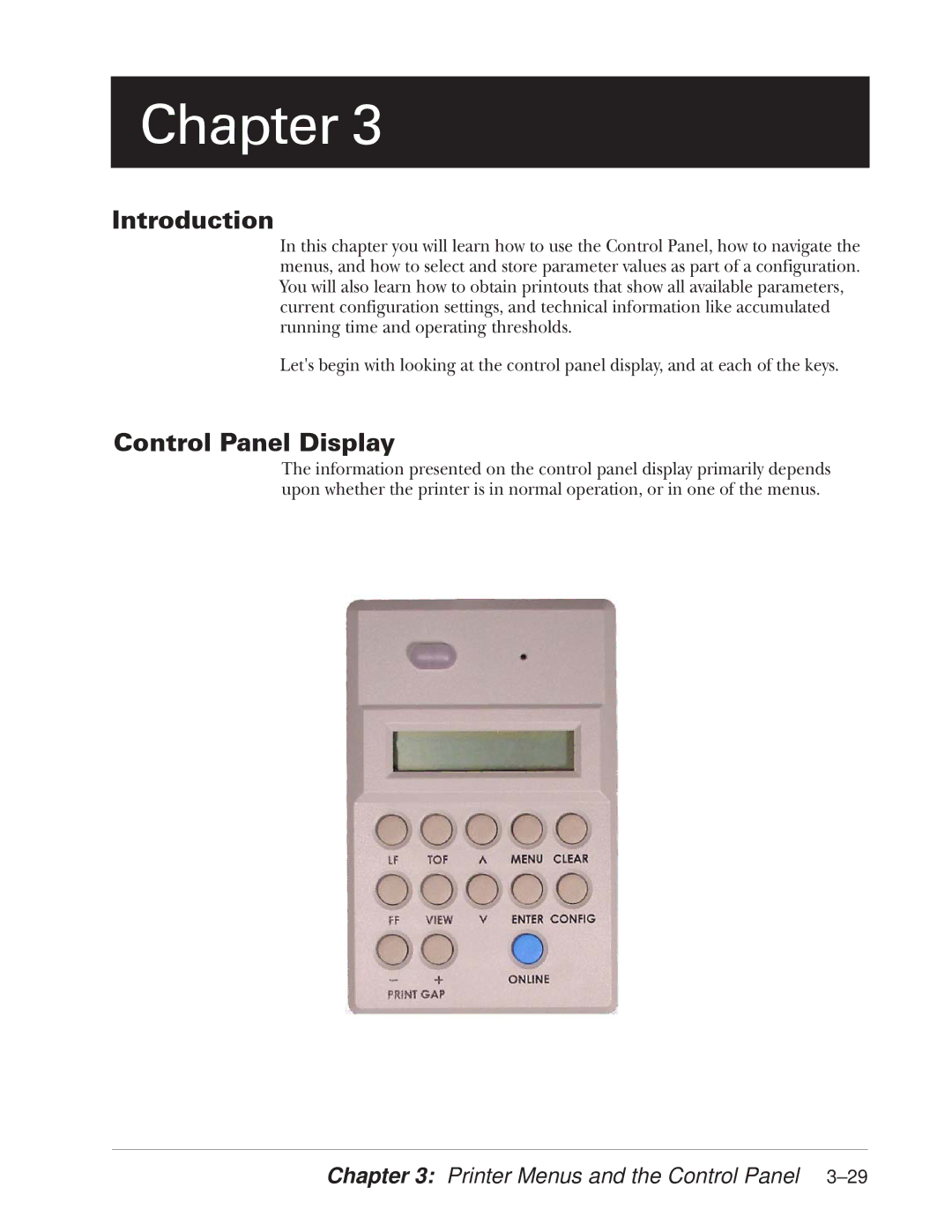 Tally Genicom 2900 manual Control Panel Display, Printer Menus and the Control Panel 