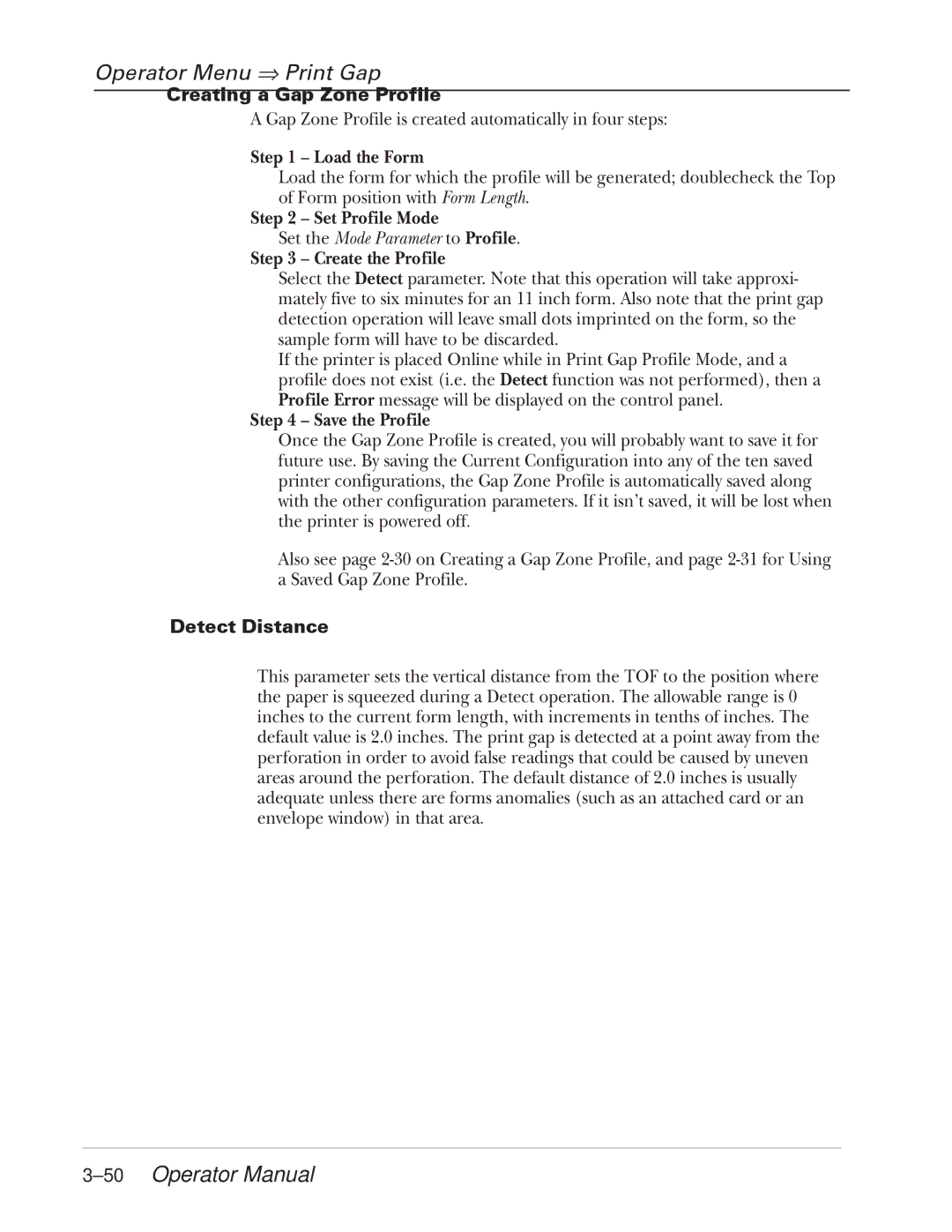 Tally Genicom 2900 manual 50Operator Manual, Detect Distance 