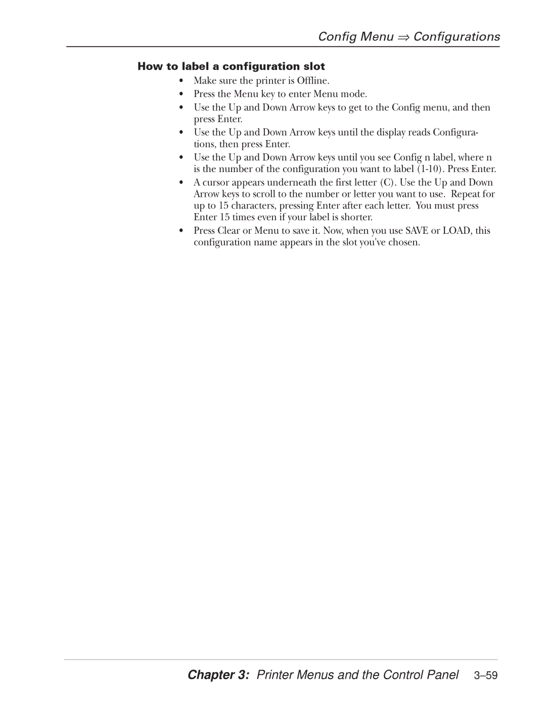 Tally Genicom 2900 manual How to label a configuration slot 