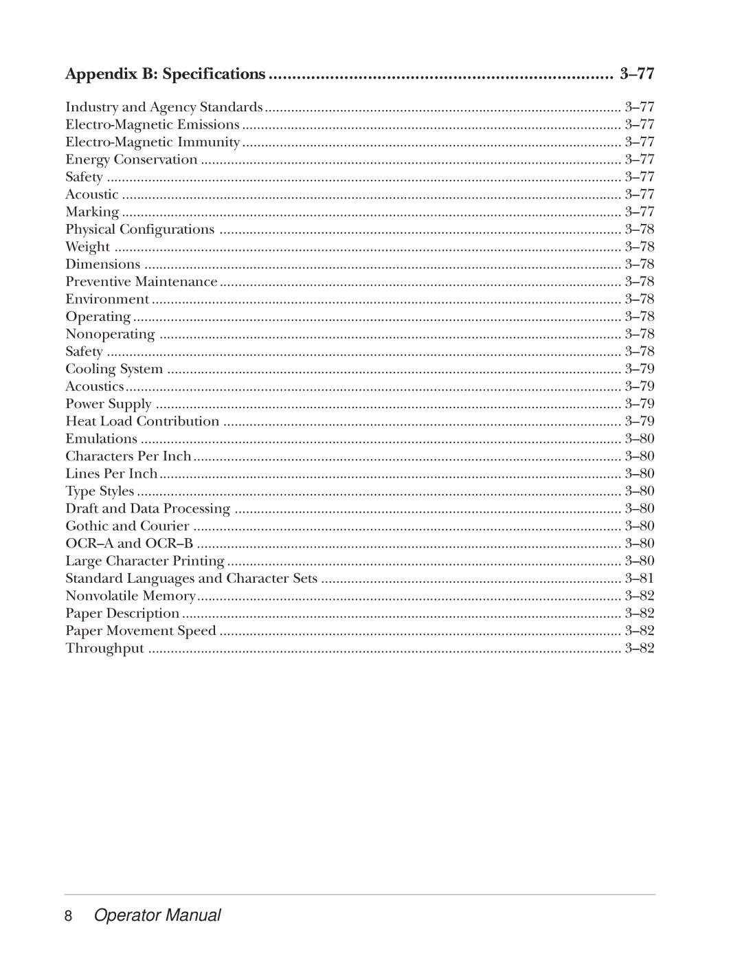 Tally Genicom 2900 manual Appendix B Specifications 