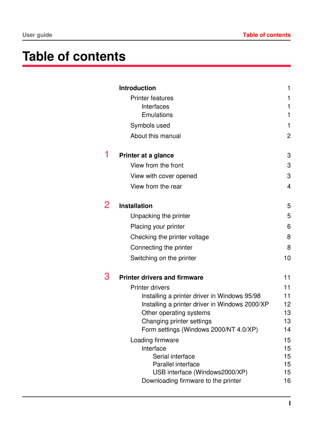 Tally Genicom 5040 manual Table of contents 