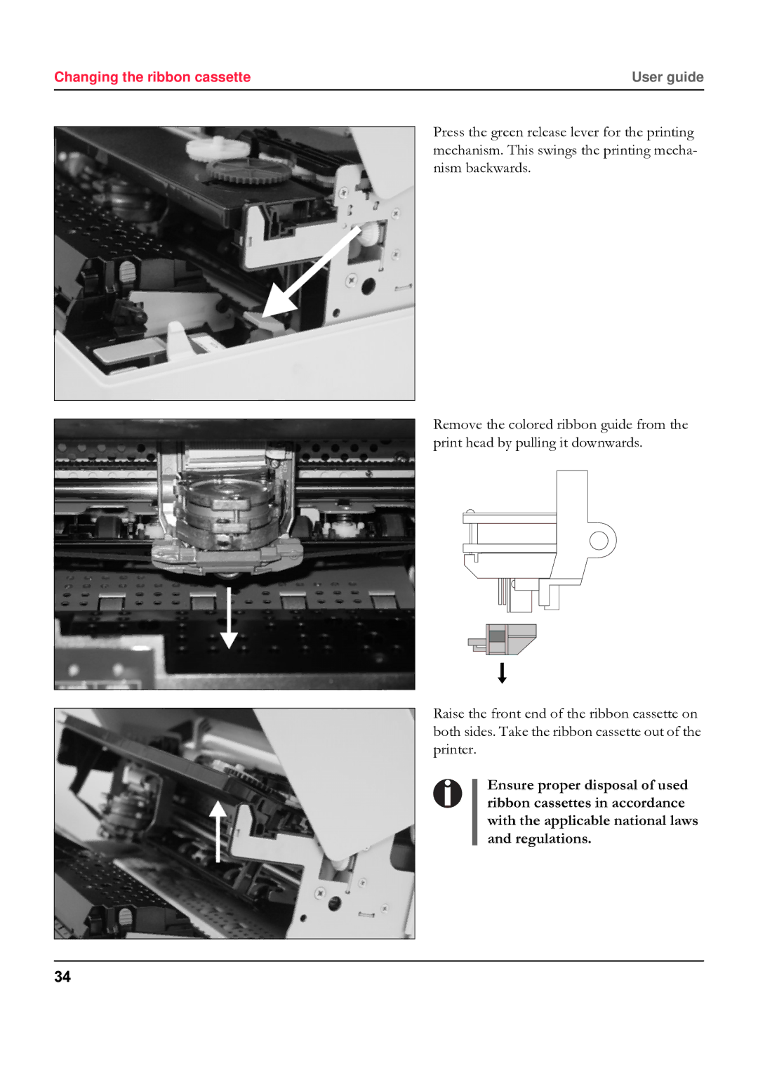 Tally Genicom 5040 manual Changing the ribbon cassette 