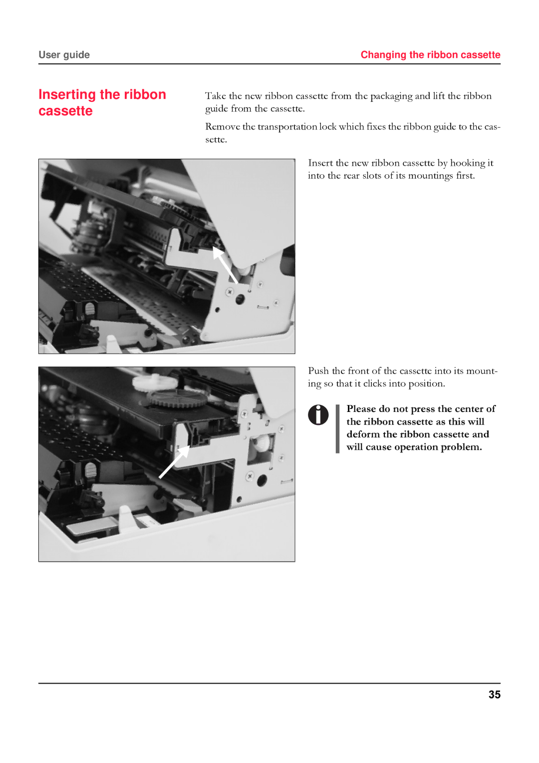 Tally Genicom 5040 manual Inserting the ribbon cassette 