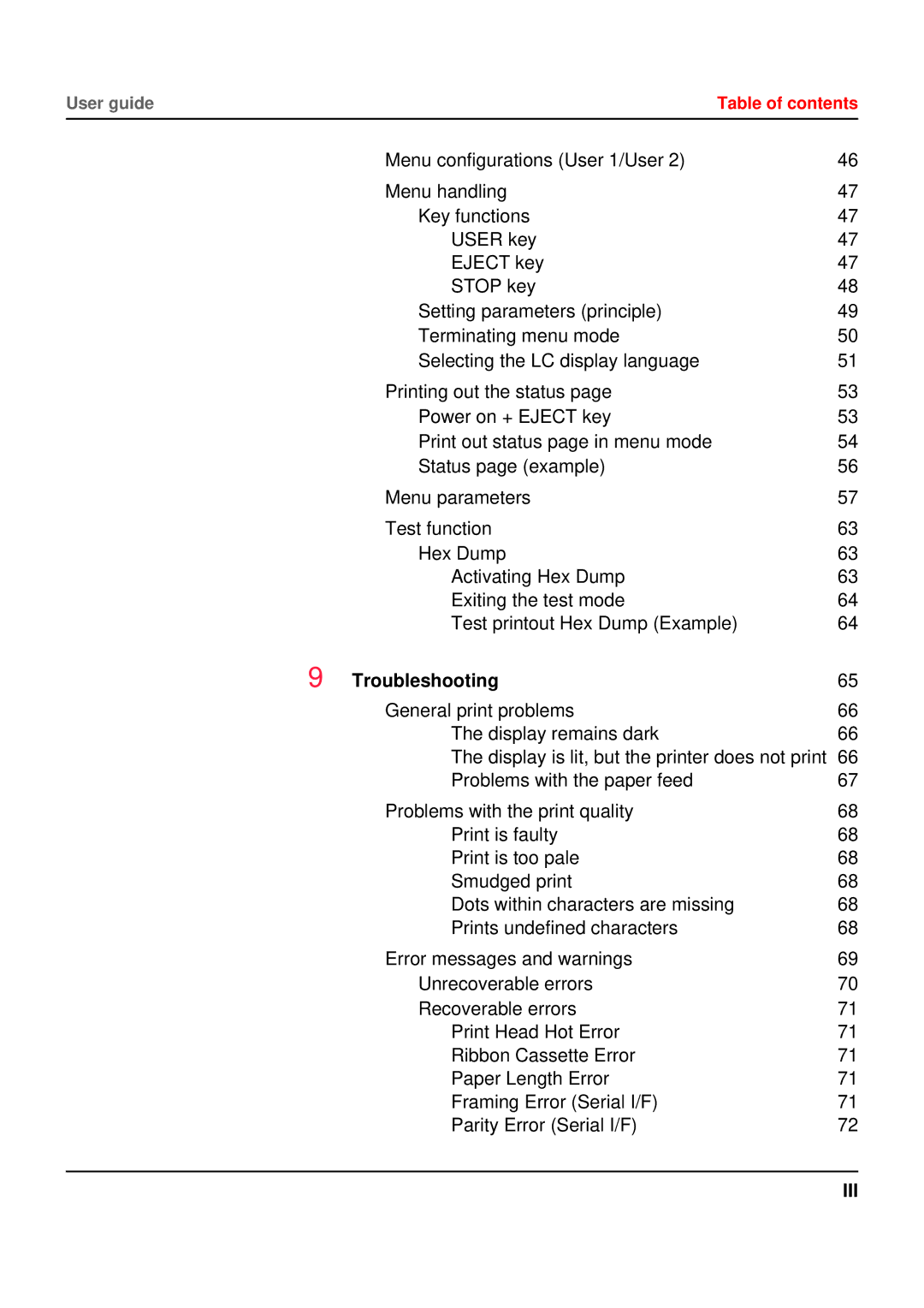 Tally Genicom 5040 manual Troubleshooting, Iii 