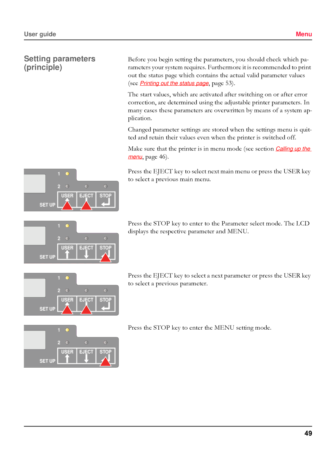 Tally Genicom 5040 manual Setting parameters principle 