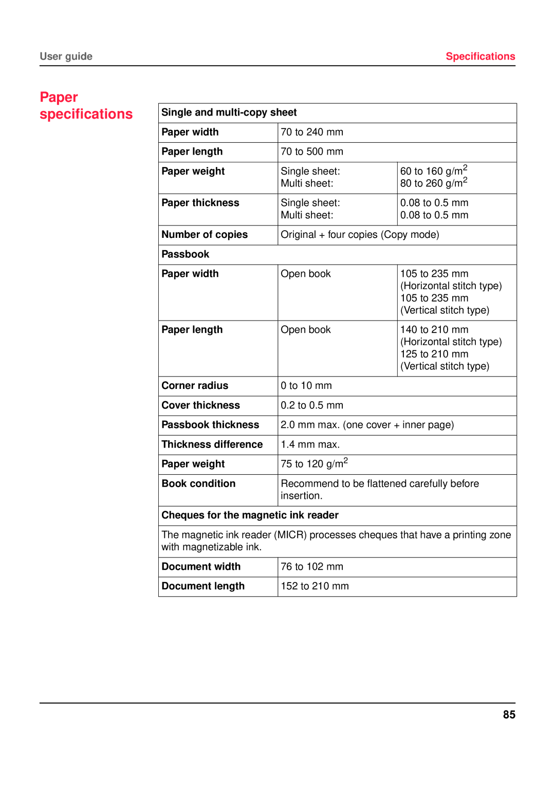 Tally Genicom 5040 manual Paper specifications 