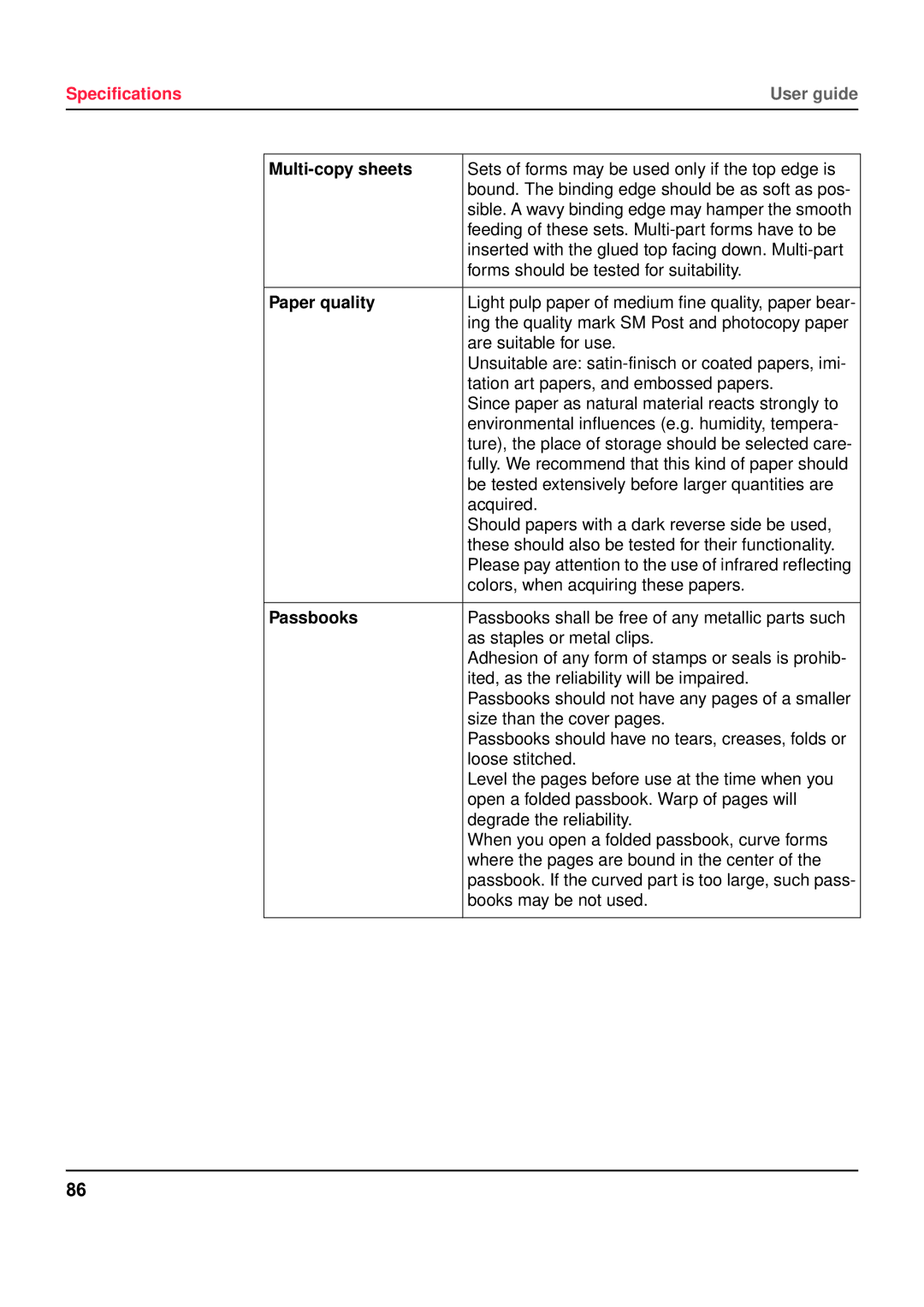 Tally Genicom 5040 manual Multi-copy sheets, Paper quality, Passbooks 