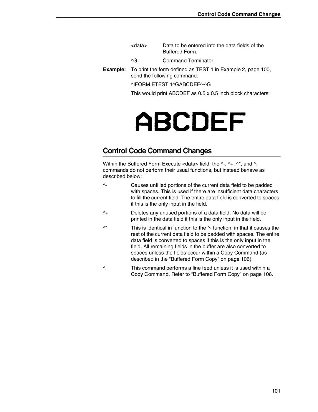 Tally Genicom 6600 manual Control Code Command Changes, IFORM,ETEST 1GABCDEF-G 