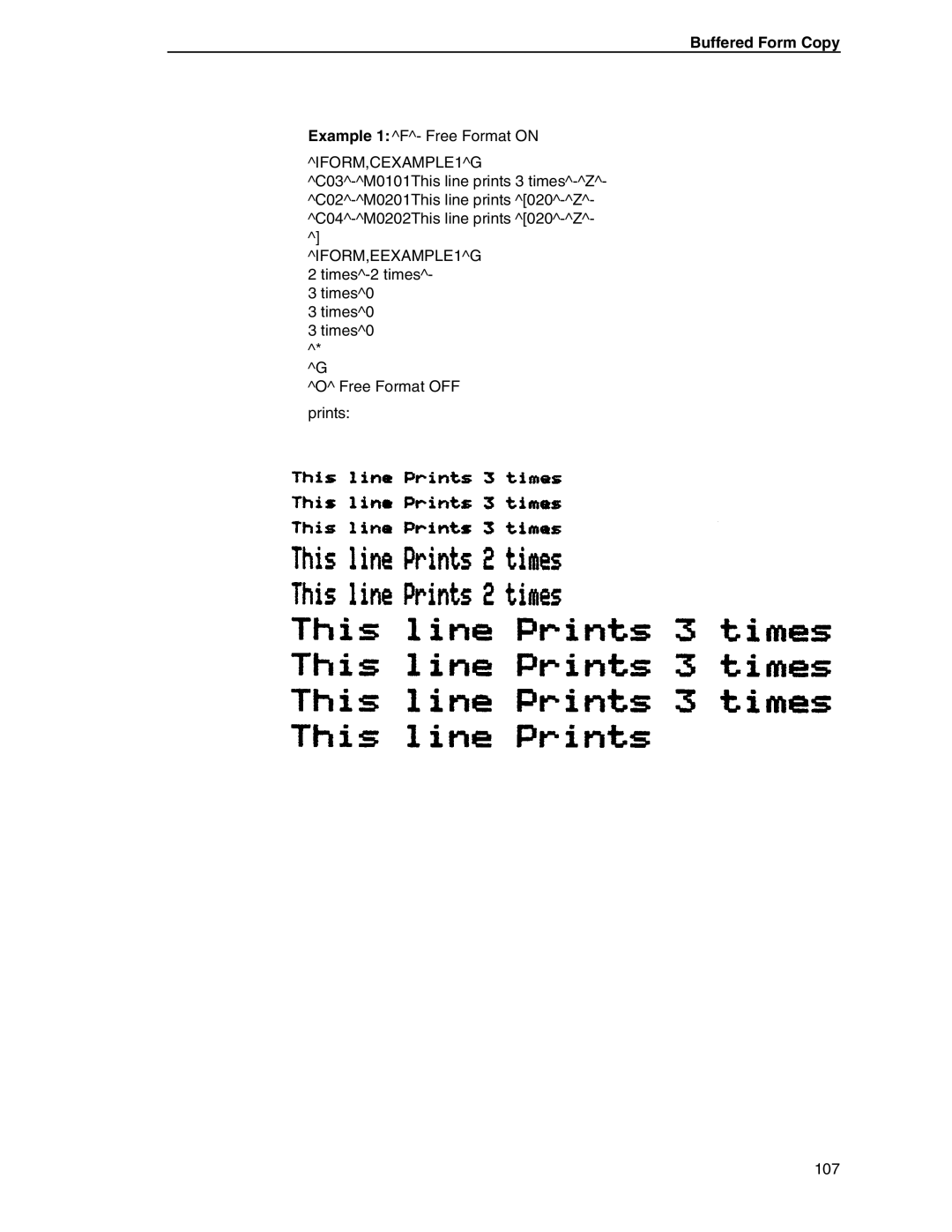 Tally Genicom 6600 manual Buffered Form Copy, IFORM,EEXAMPLE1G 