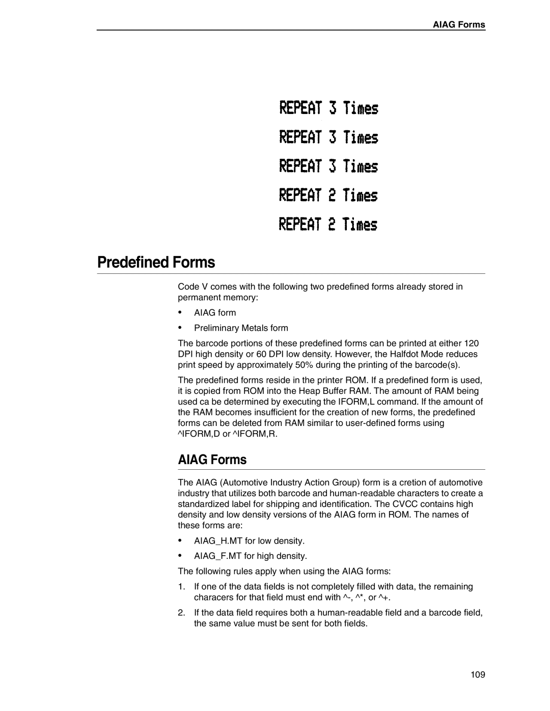 Tally Genicom 6600 manual Predefined Forms, Aiag Forms 