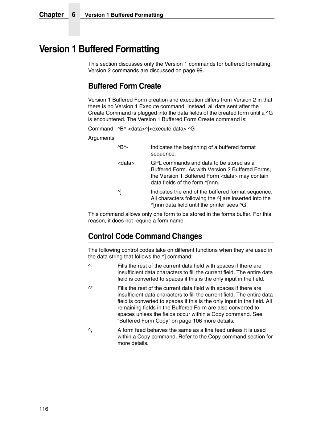 Tally Genicom 6600 manual Version 1 Buffered Formatting 