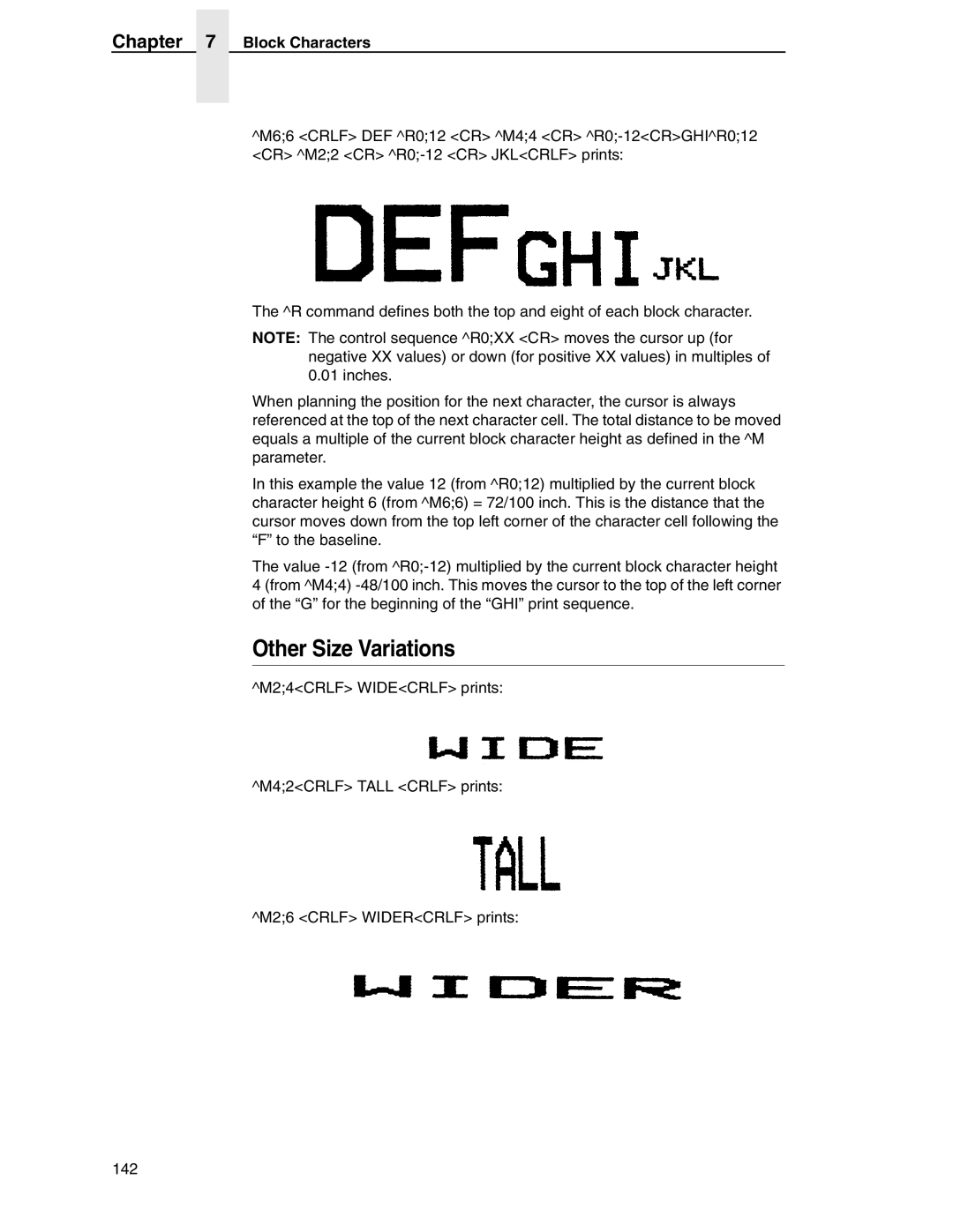 Tally Genicom 6600 manual Other Size Variations, Block Characters 